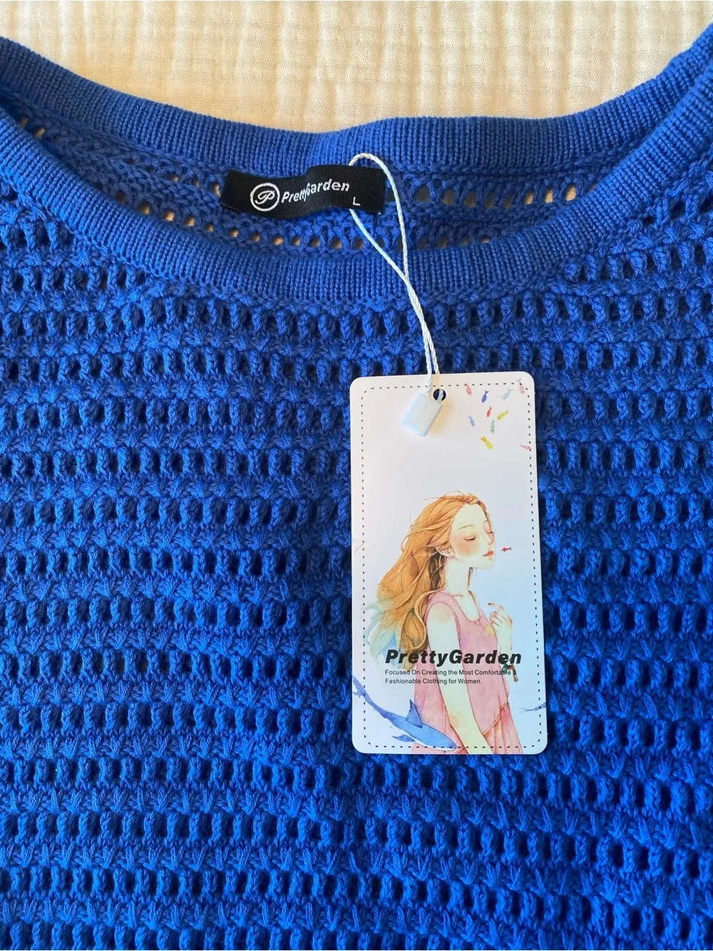 PrettyGarden NWT Cobalt Blue Crochet Knit Sleeveless Sweater Dress Cover Up Lg